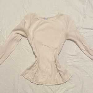 Old Navy Cream Ribbed Long Sleeve Top